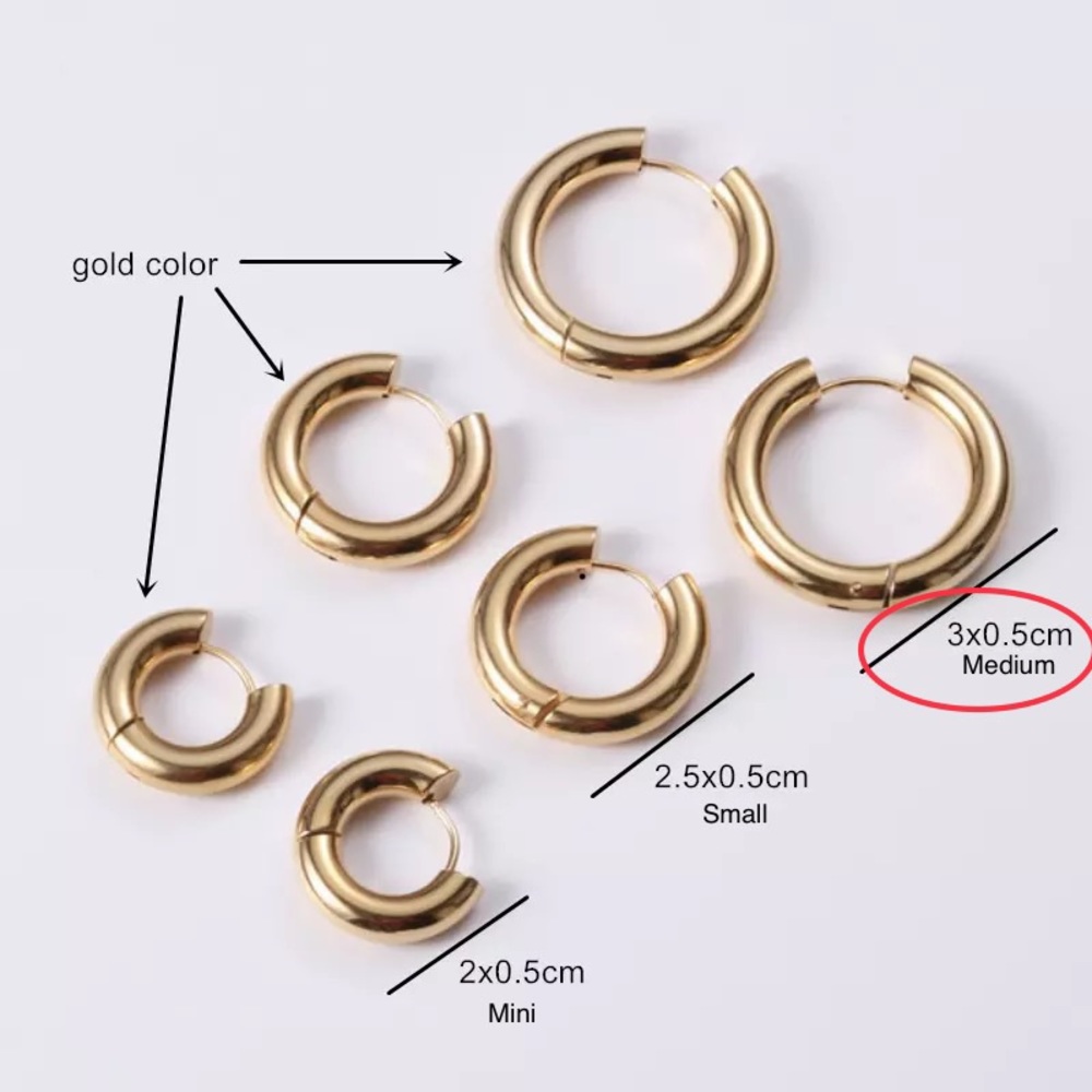(Medium) Insta 18k Gold Plated Stainless Chunky Huggies Hoop Earrings Gift
